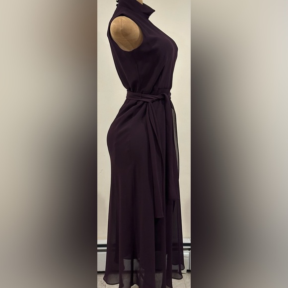 Sara Campbell Purple Plum Sheer Dress Tie In Front Turtleneck Zip On Side  Sz 6. - Picture 3 of 17
